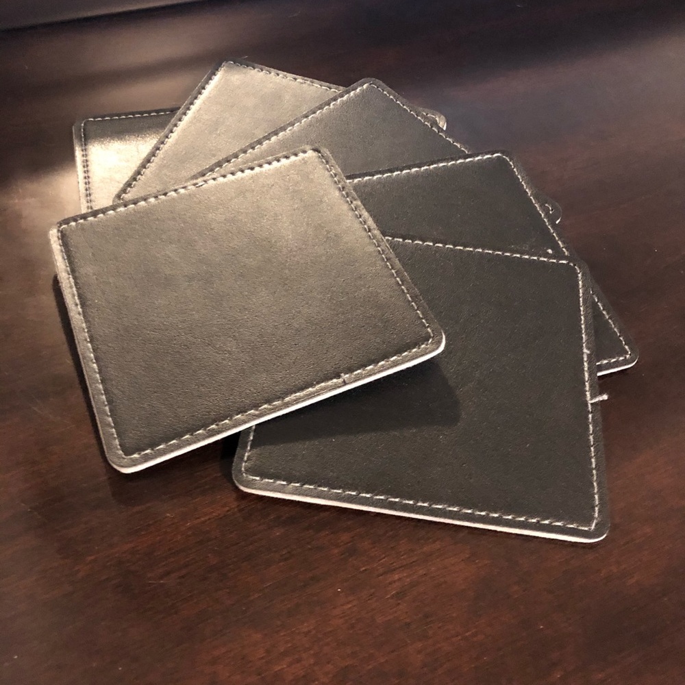 ExxonMobil Leather Coaster Set (6) | Black Stitched | Executive Barware - Picture 4 of 5